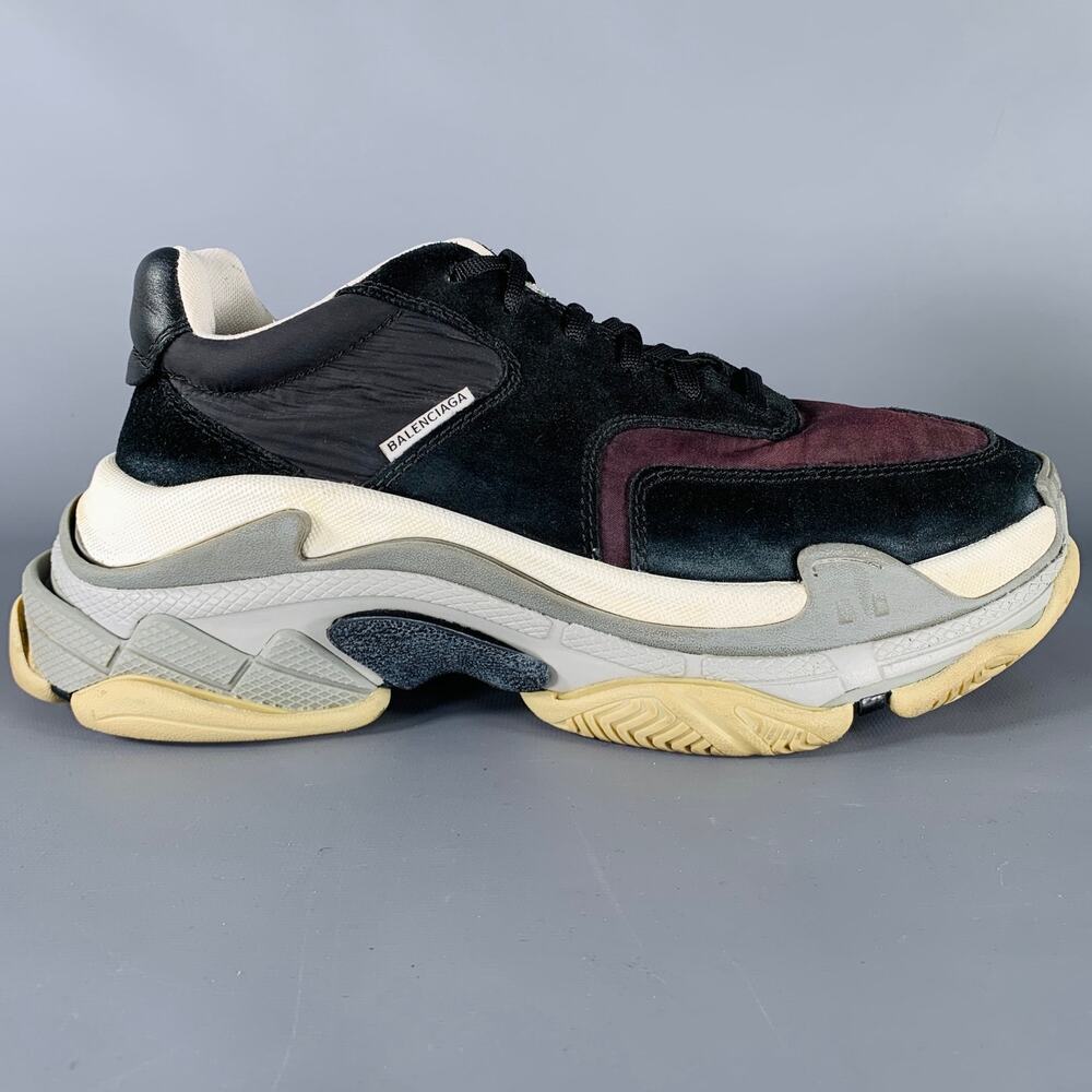BALENCIAGA Size 8 Black Brown Mixed Fabrics Nylon Rubber Sole Sneakers - Picture 2 of 9